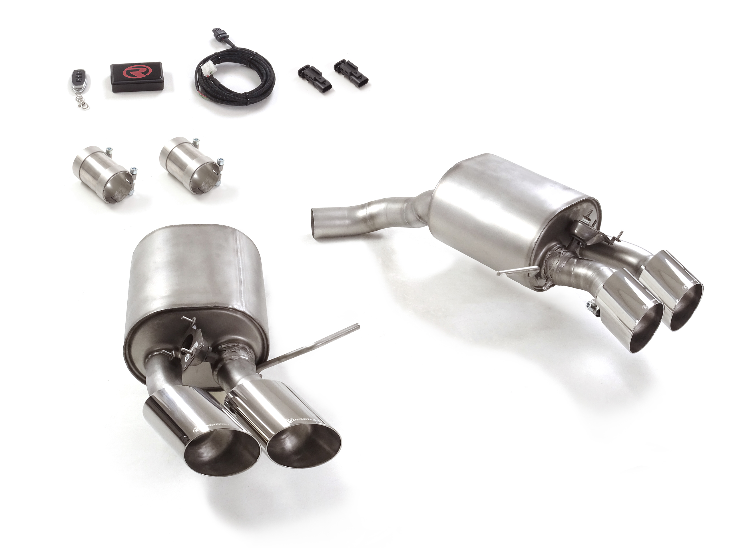Ragazzon Duplex-Endschalldämpfer 2x 102mm rund Sport Line mit integrierten elektrischen Klappen Ragazzon Duplex-Endschalldämpfer 2x 102mm rund Sport Line mit integrierten elektrischen Klappen