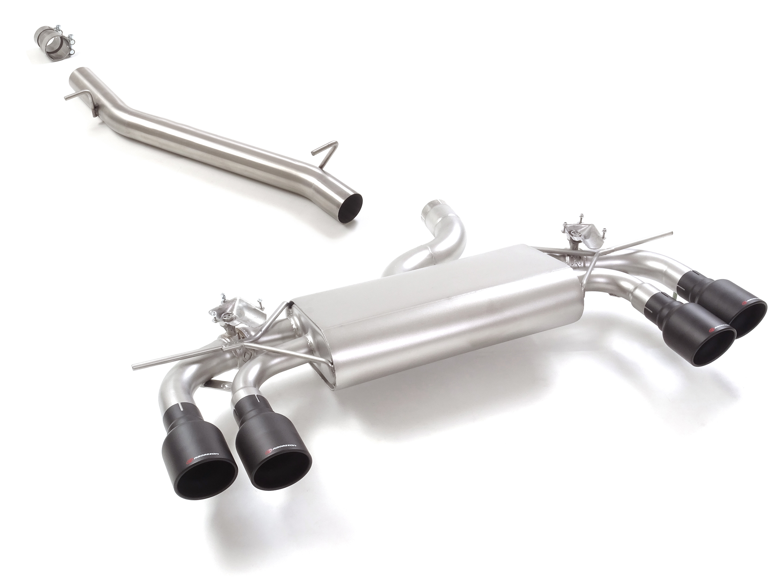 Ragazzon Mittelrohr + Duplex-Endschalldämpfer 2x 102mm rund Sport Line mit integrierten Klappen Ragazzon Mittelrohr + Duplex-Endschalldämpfer 2x 102mm rund Sport Line mit integrierten Klappen