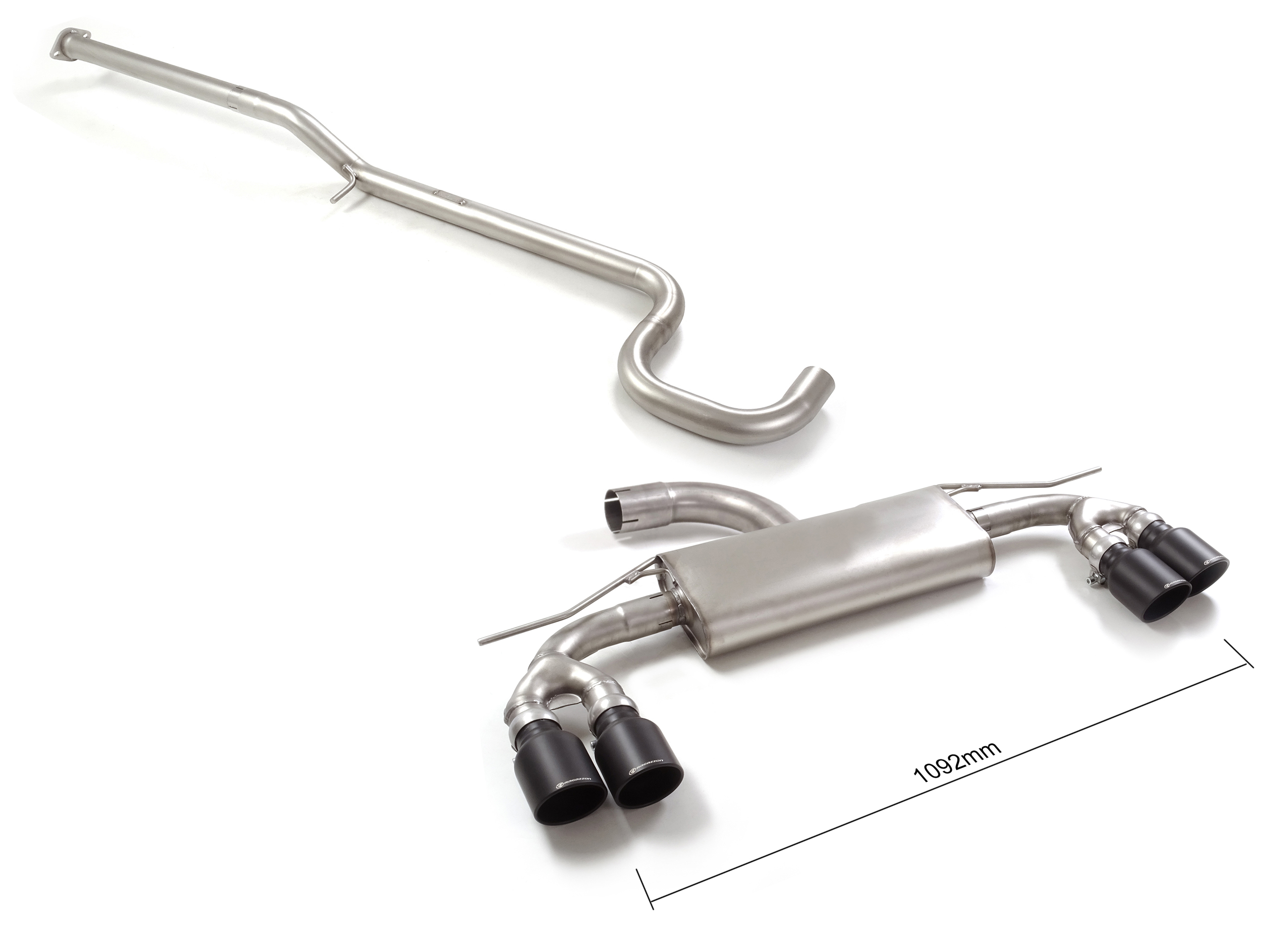 Ragazzon center pipe group N + Duplex rear silencer 2x 90mm round staggered Ragazzon center pipe group N + Duplex rear silencer 2x 90mm round staggered