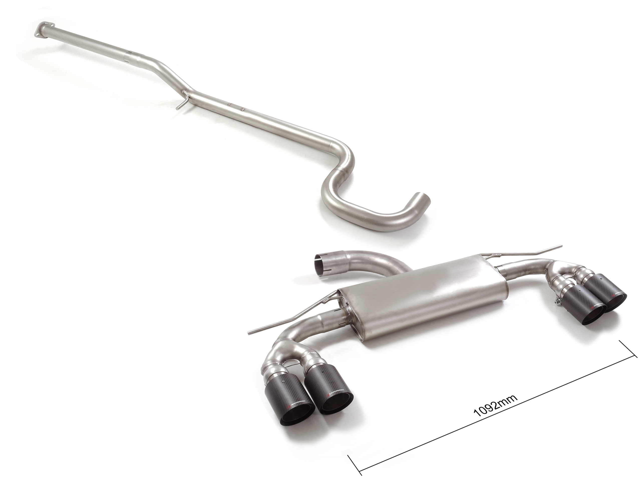 Ragazzon center pipe group N + Duplex rear silencer 2x 90mm round staggered Ragazzon center pipe group N + Duplex rear silencer 2x 90mm round staggered