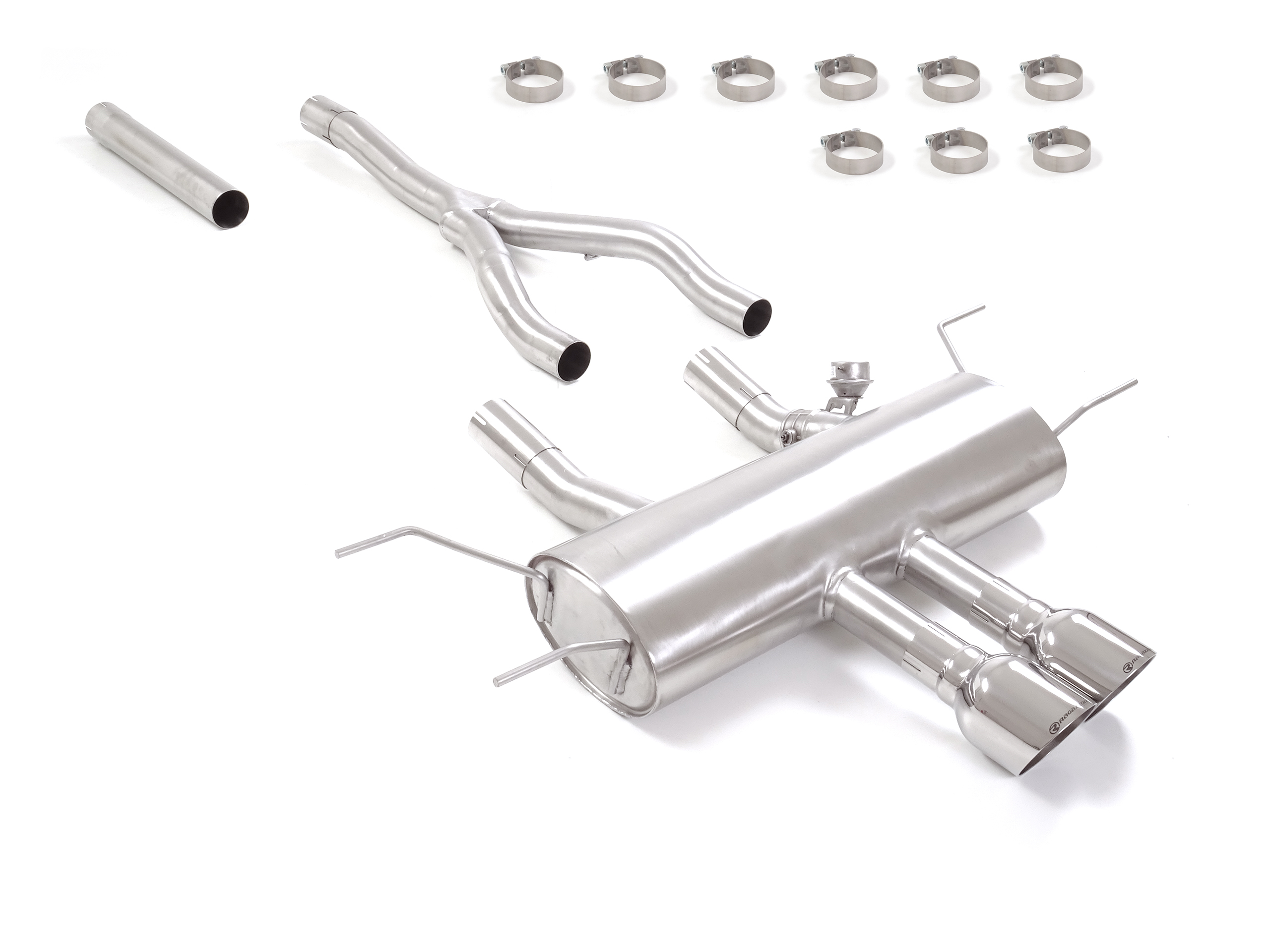 Ragazzon Mittelrohr Gruppe N + Endschalldämpfer 2x 114mm rund Sport Line mit pneumatischer Abgasklappe Ragazzon Mittelrohr Gruppe N + Endschalldämpfer 2x 114mm rund Sport Line mit pneumatischer Abgasklappe